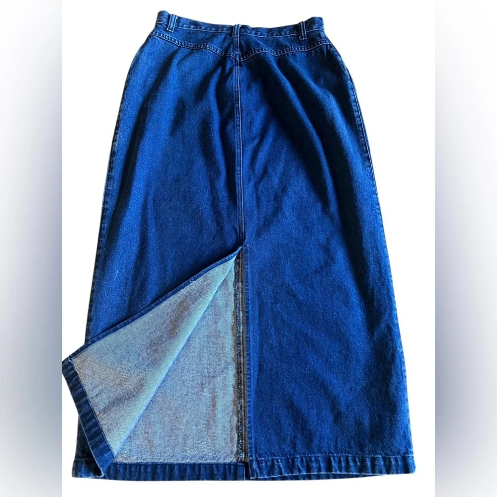 VTG CASUAL CORNER Denim Maxi Skirt Sz 14 Made in Hong Kong 90s Long Jean‎ Skirt